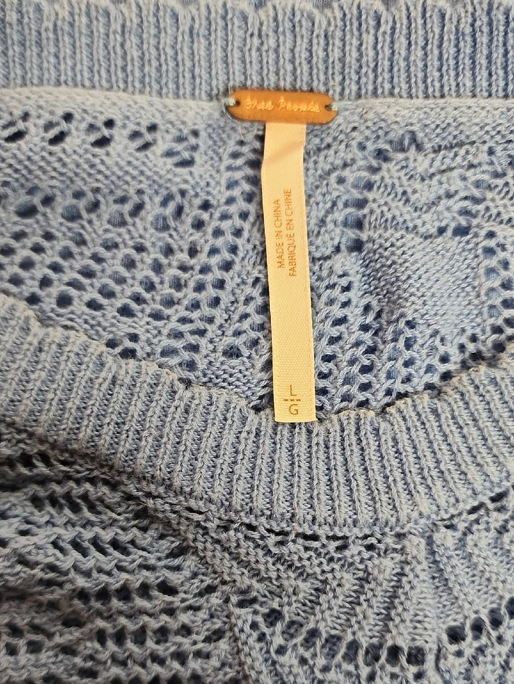 Free People Blue Crochet Yoke Long Sleeve Beautiful Yet Simple Top Size L